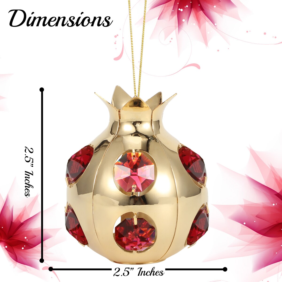 Matashi 24K Gold Plated Pomegranate Fruit Ornament w/ Red Crystals, Perfect for Sukkot, Holidays, Christmas Ornament, Home Decor
