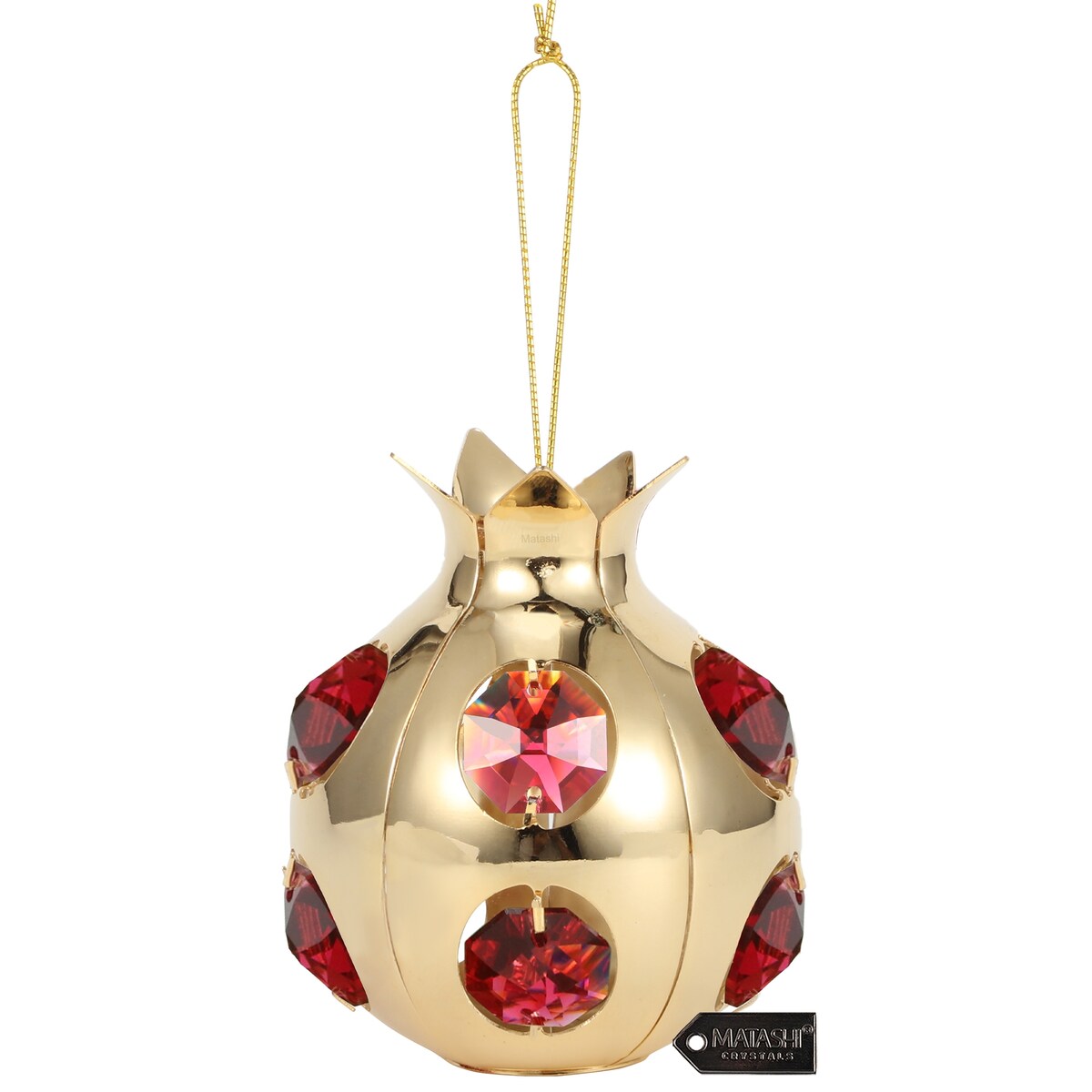 Matashi 24K Gold Plated Pomegranate Fruit Ornament w/ Red Crystals, Perfect for Sukkot, Holidays, Christmas Ornament, Home Decor