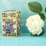 Matashi Hand-Painted Enamel Tzedakah Charity Box, Keepsake Treasure Box Embellished w/ Crystals and a Flower Dove Motif Design