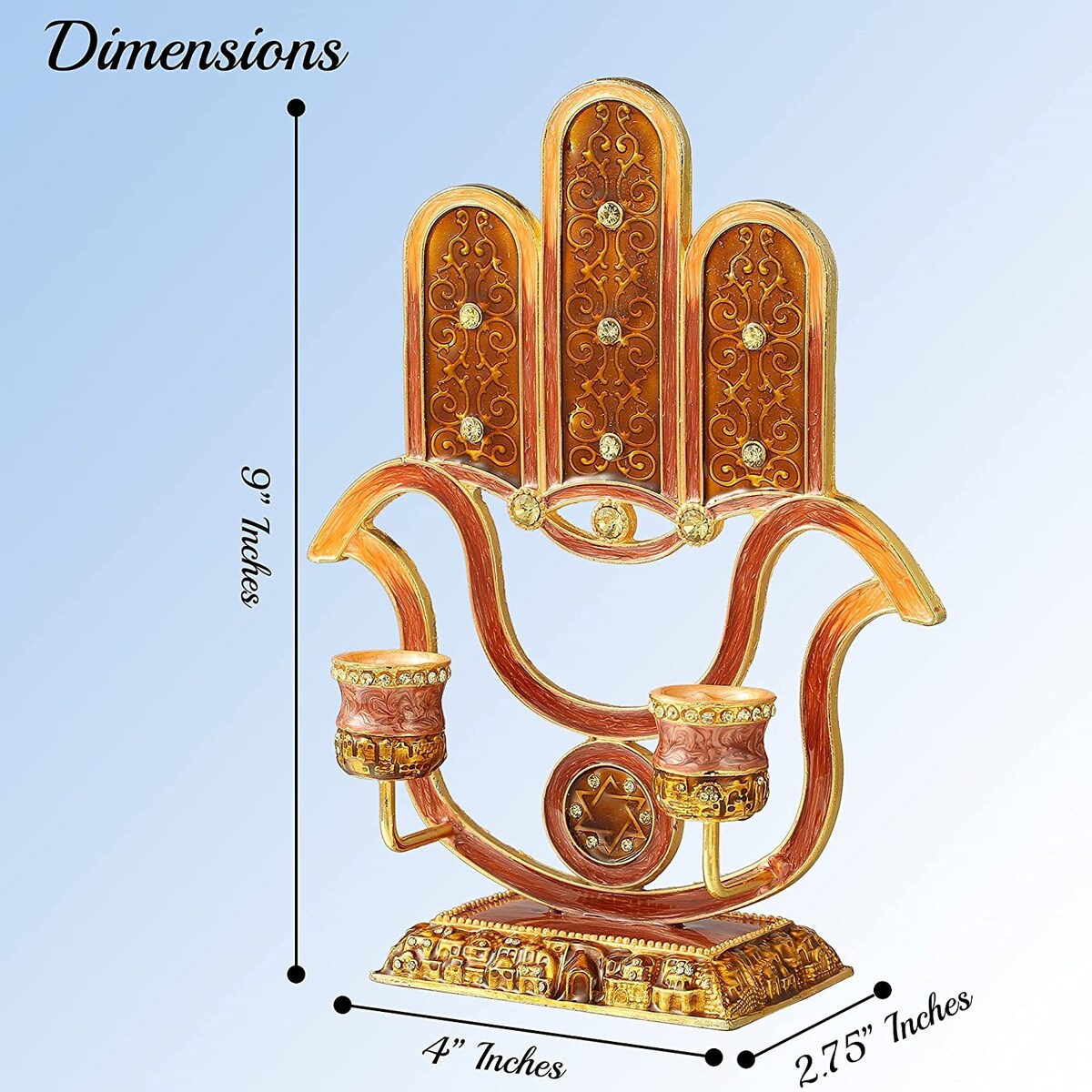 Matashi Oil Candle Holders | Displays 2 Candles | Red & Orange Colors, Intricate Details w/ Crystals | Hamsa, Modern Home Décor