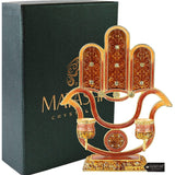 Matashi Oil Candle Holders | Displays 2 Candles | Red & Orange Colors, Intricate Details w/ Crystals | Hamsa, Modern Home Décor