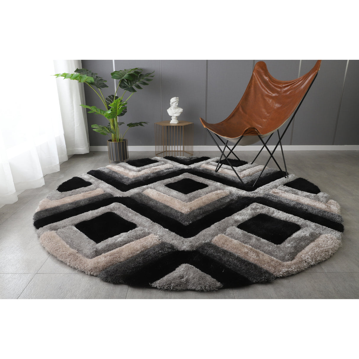 Mateos Shag Collection Grey/Beige/Black Area Rug