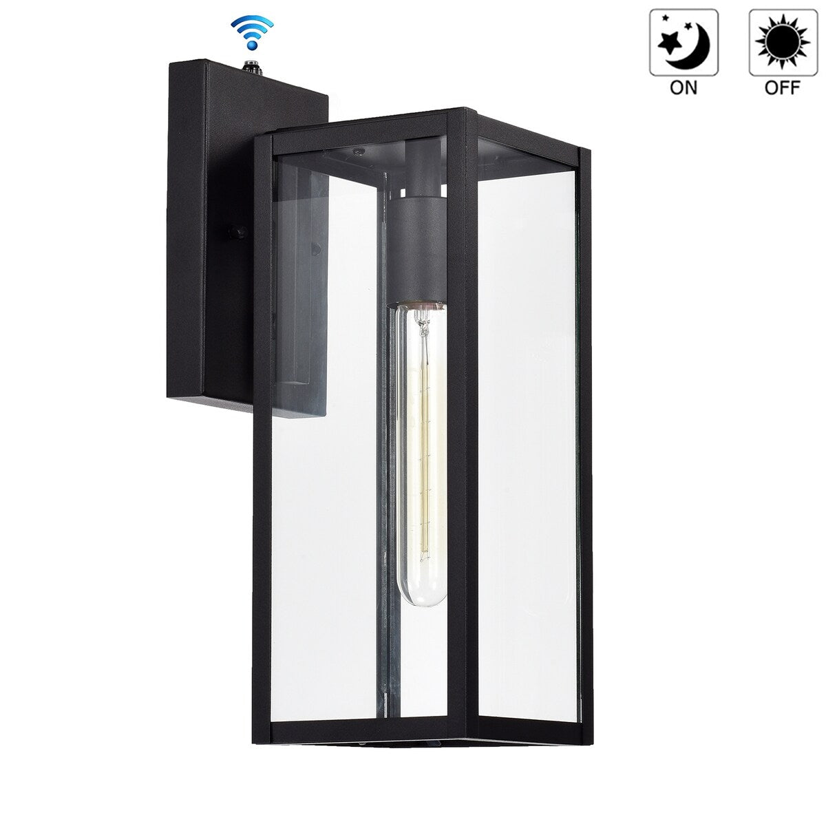 Matte Black 1-Light Outdoor Wall Light with Dusk to Dawn Sensor - 14.5*5*7.25