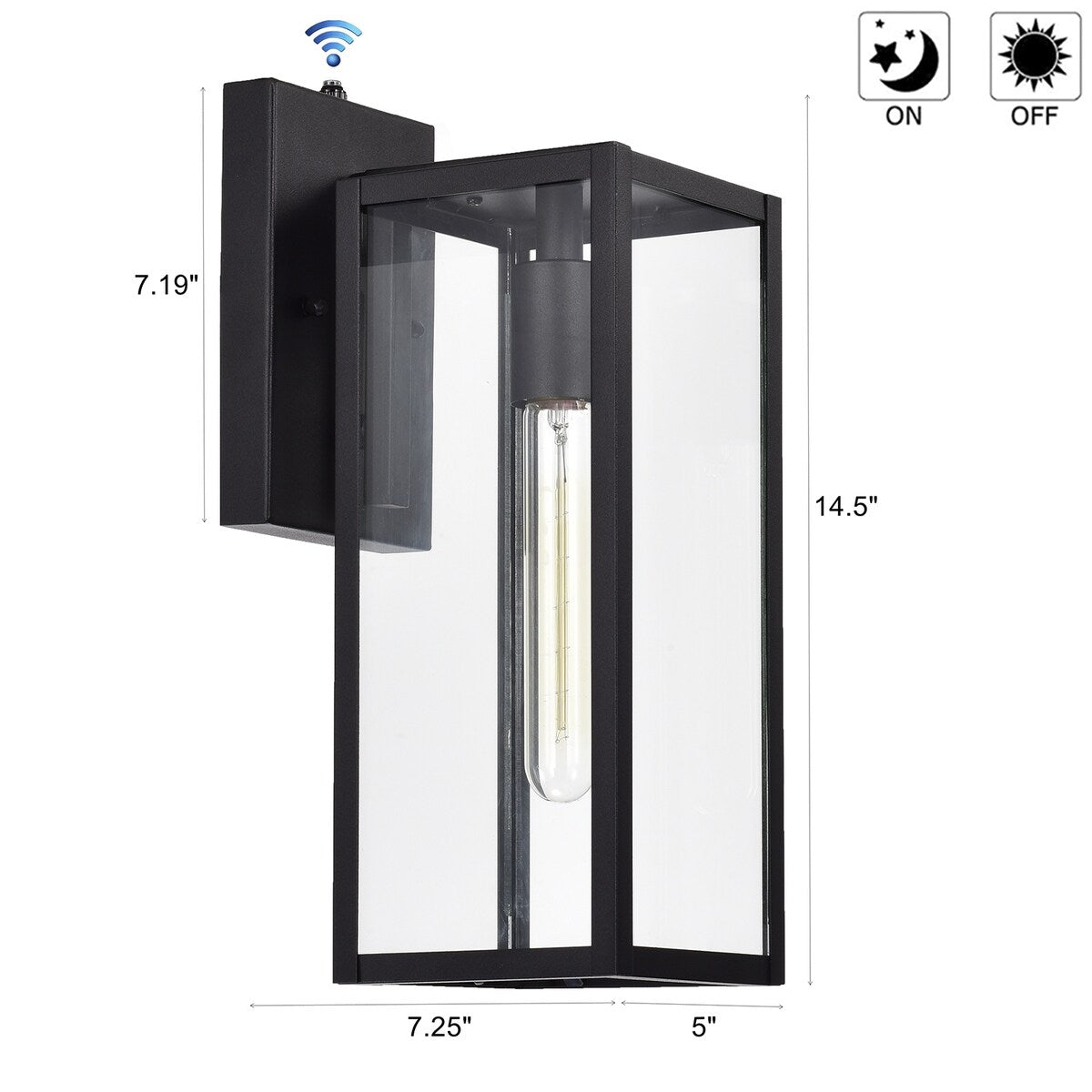 Matte Black 1-Light Outdoor Wall Light with Dusk to Dawn Sensor - 14.5*5*7.25