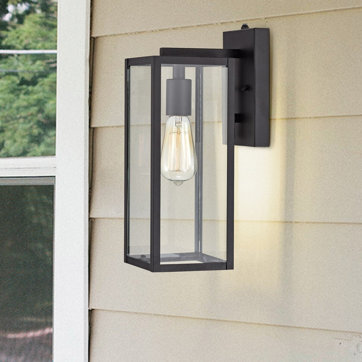 Matte Black 1-Light Outdoor Wall Light with Dusk to Dawn Sensor - 14.5*5*7.25