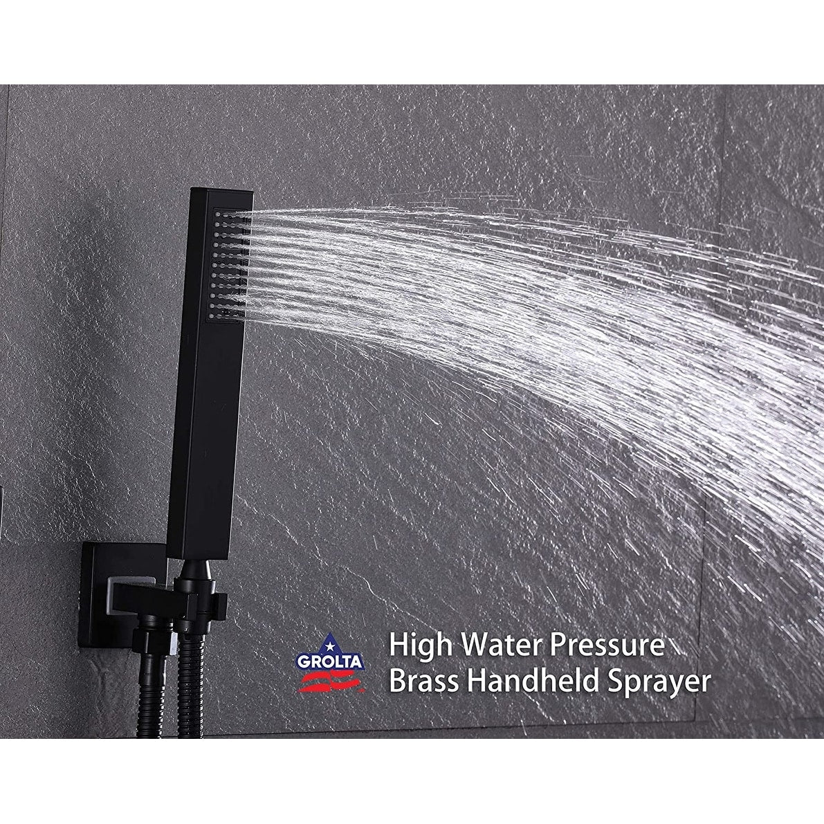 Matte Black 16" Rainfall Shower X3 Thermostatic Faucet System w/ Slide Bar, 6 Jets - Matte Black