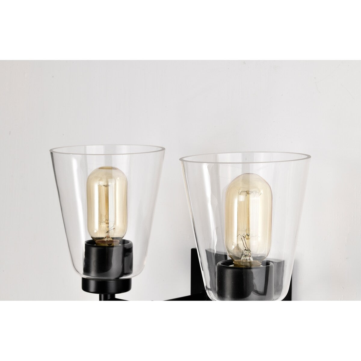 Matte Black 2-Light Modern Vanity Light with Clear Cone Glass Shades