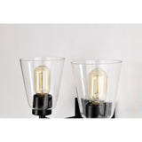 Matte Black 2-Light Modern Vanity Light with Clear Cone Glass Shades