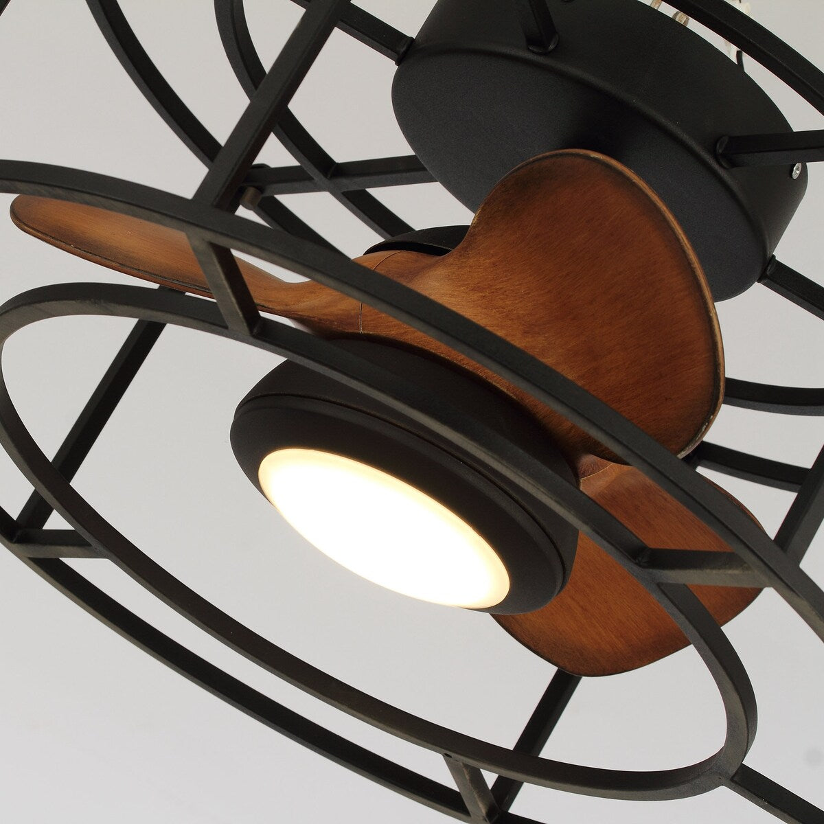 20-inch Matte Black 3-Blade Caged LED Ceiling Fan Fandelier with Light Kit and Remote, Reversible motor