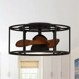 20-inch Matte Black 3-Blade Caged LED Ceiling Fan Fandelier with Light Kit and Remote, Reversible motor