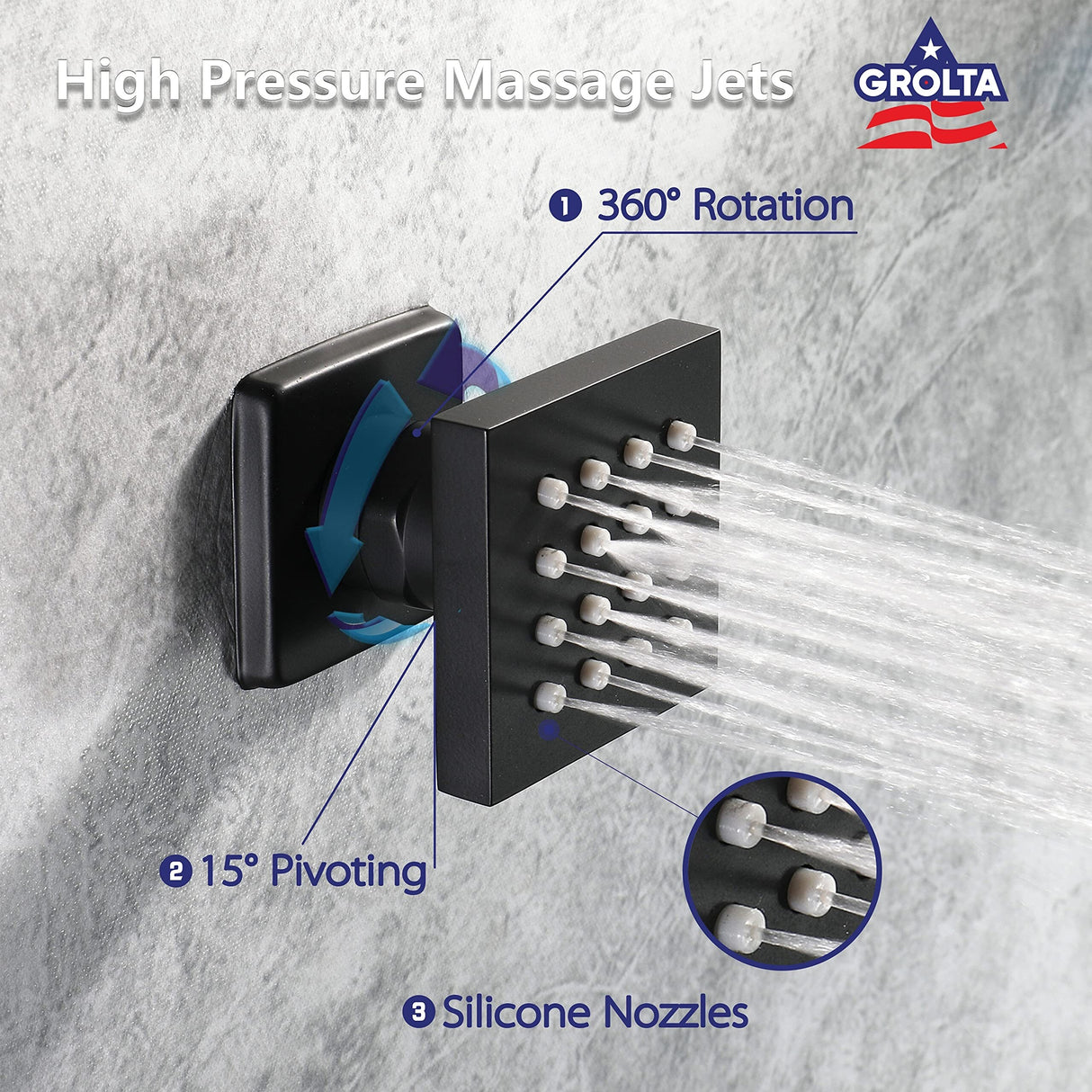 Matte Black 22" Rainfall Waterfall Thermostatic Shower Faucet System w/ Jets, Sprayer, Slide Bar - Matte Black