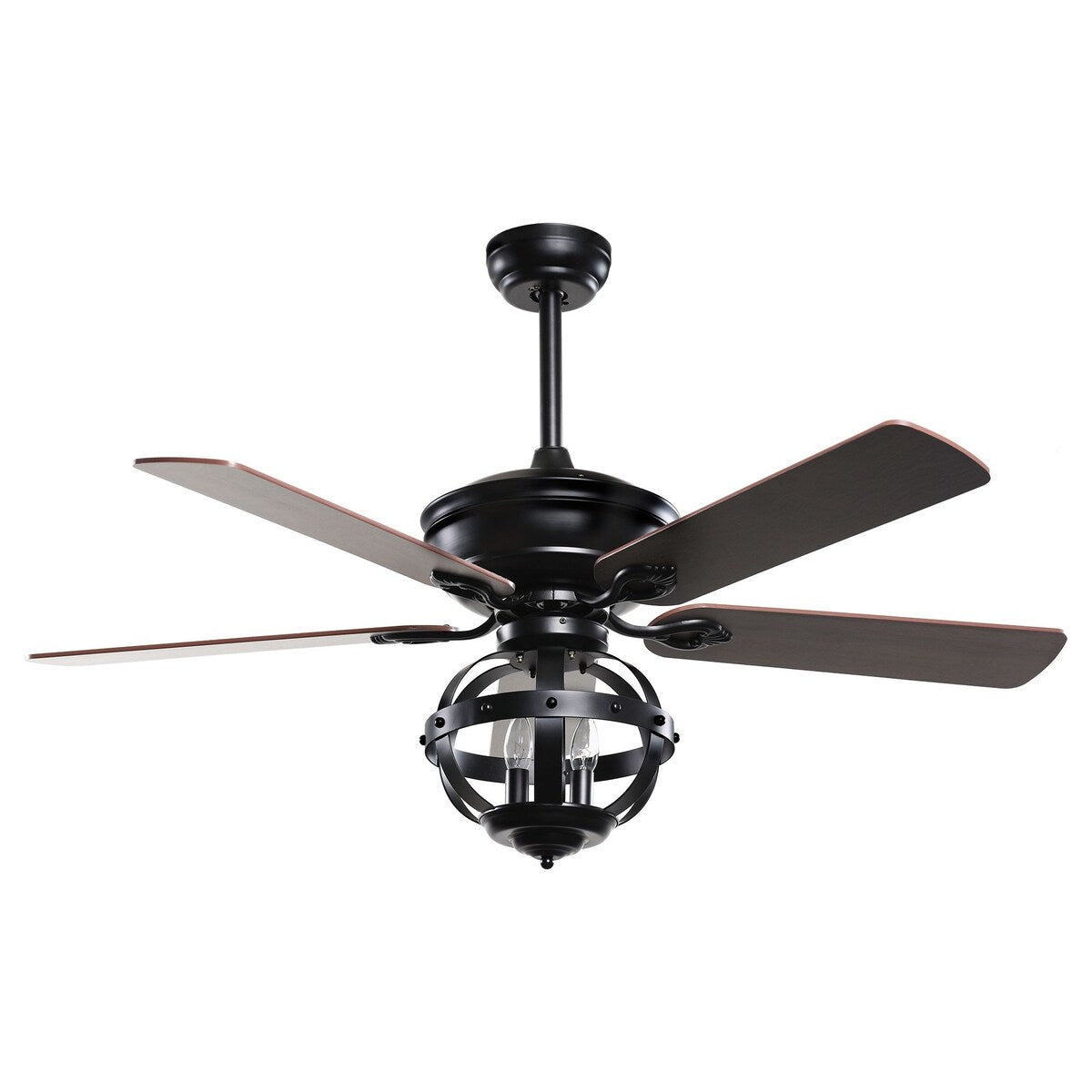Farmhouse Matte Black 5-Blade Cage Reversible Ceiling Fan with Remote and Light Kit - 52-in W x 22.8-in H