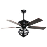 Farmhouse Matte Black 5-Blade Cage Reversible Ceiling Fan with Remote and Light Kit - 52-in W x 22.8-in H