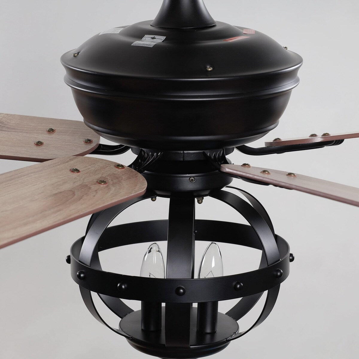 Farmhouse Matte Black 5-Blade Cage Reversible Ceiling Fan with Remote and Light Kit - 52-in W x 22.8-in H
