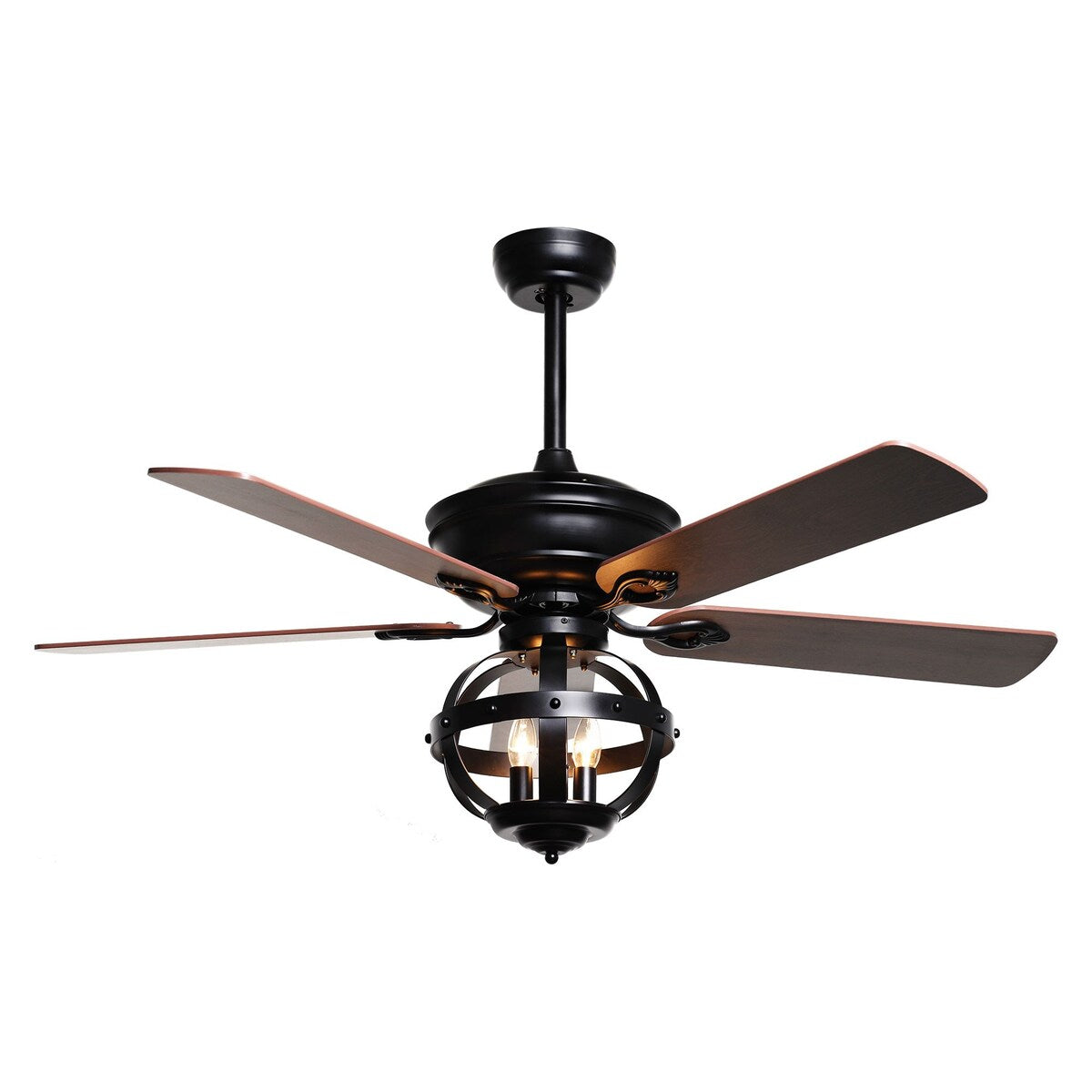 Farmhouse Matte Black 5-Blade Cage Reversible Ceiling Fan with Remote and Light Kit - 52-in W x 22.8-in H