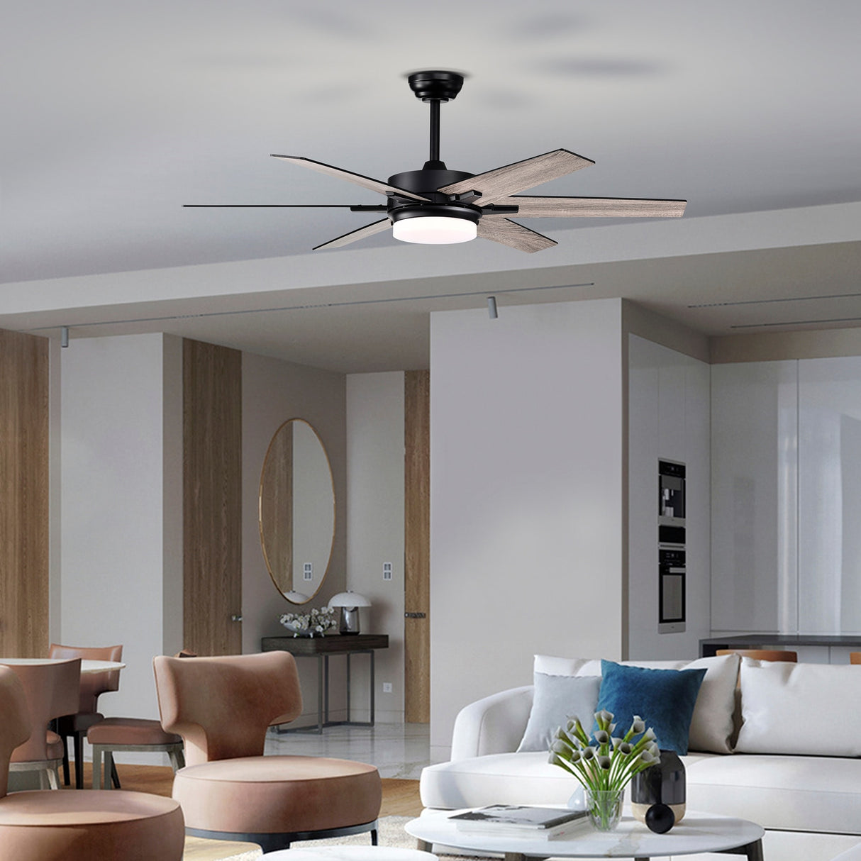 Matte Black 52 in. 6-Speed Integrated LED Indoor 6-Blade Ceiling Fan with Light Kit and Remote Control