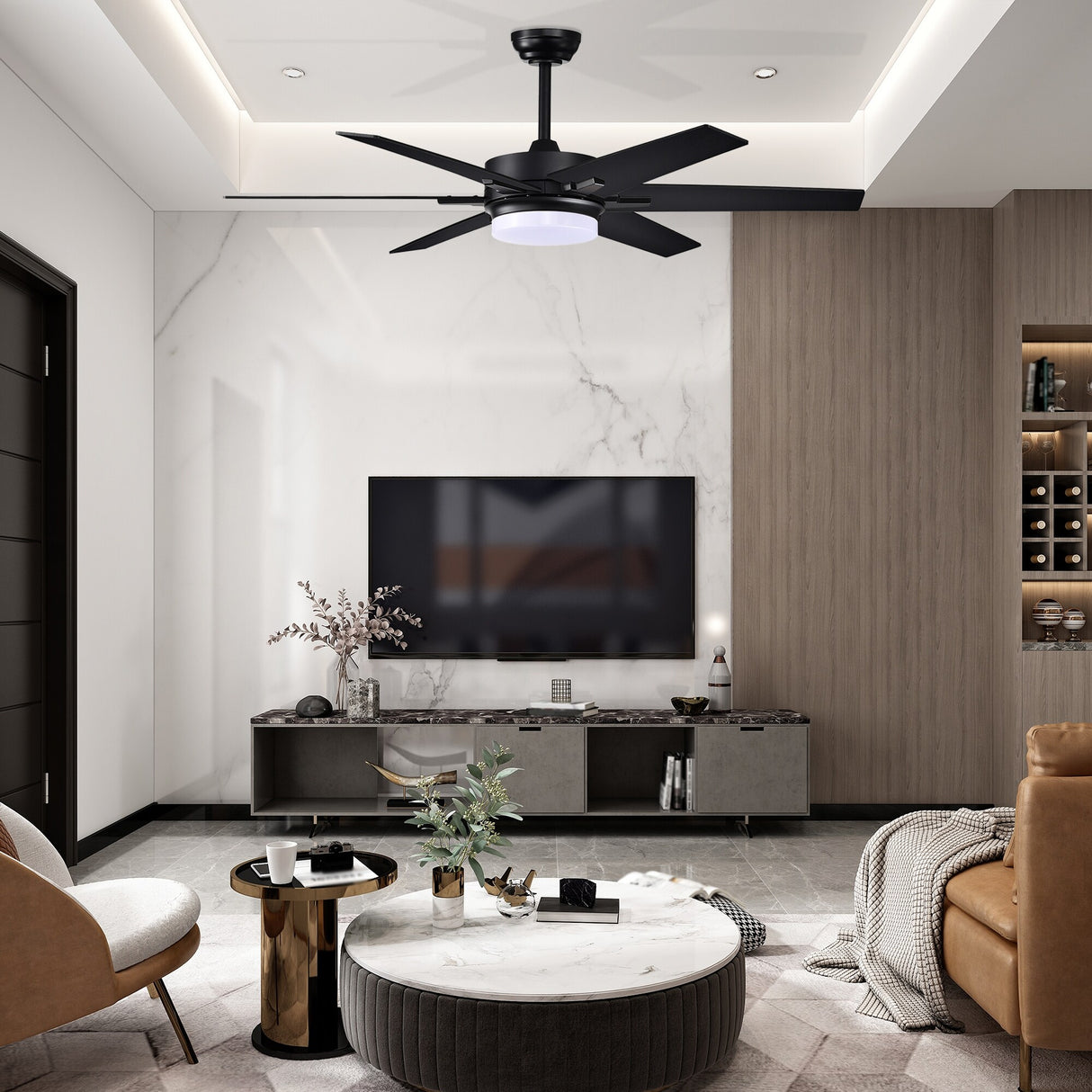 Matte Black 52 in. 6-Speed Integrated LED Indoor 6-Blade Ceiling Fan with Light Kit and Remote Control