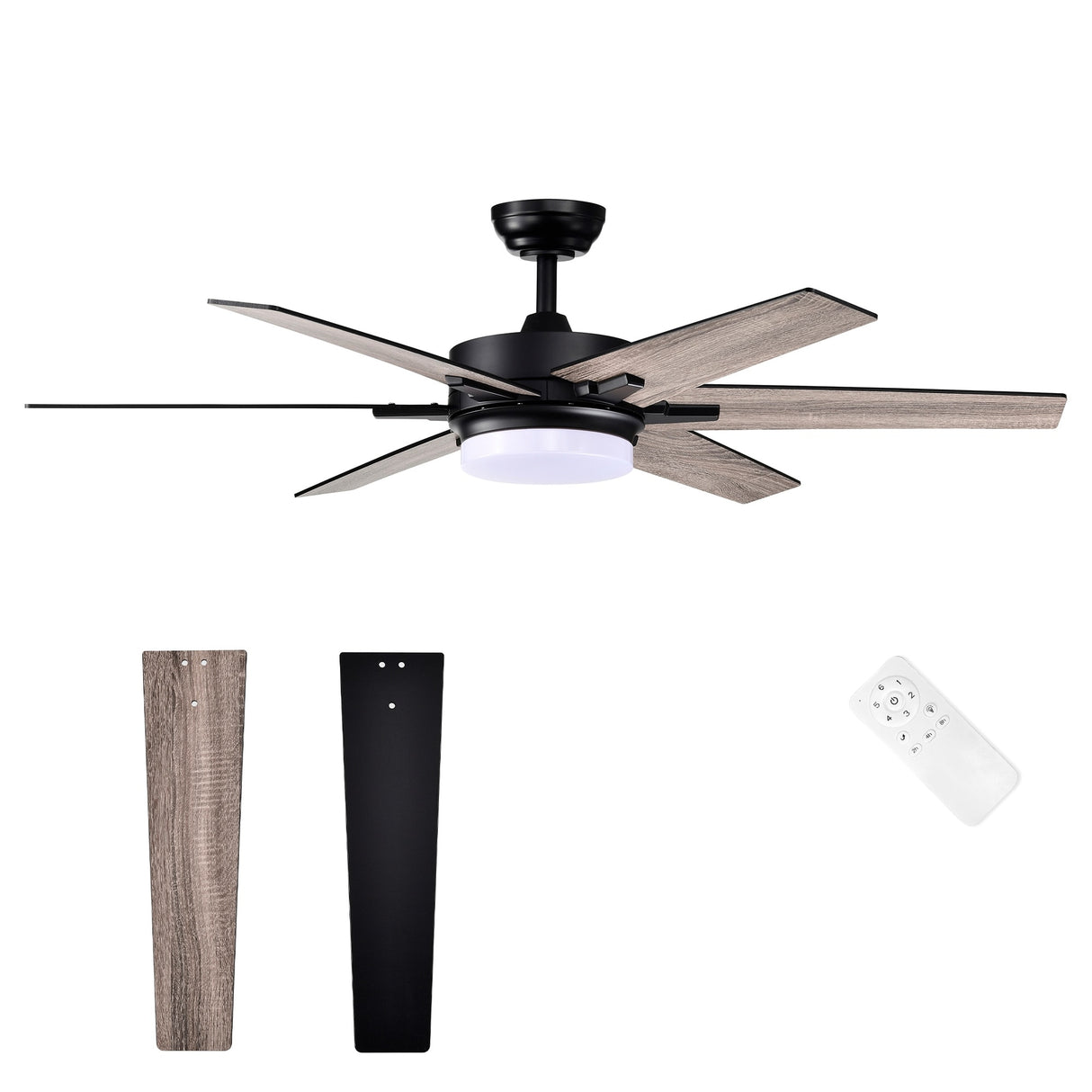 Matte Black 52 in. 6-Speed Integrated LED Indoor 6-Blade Ceiling Fan with Light Kit and Remote Control