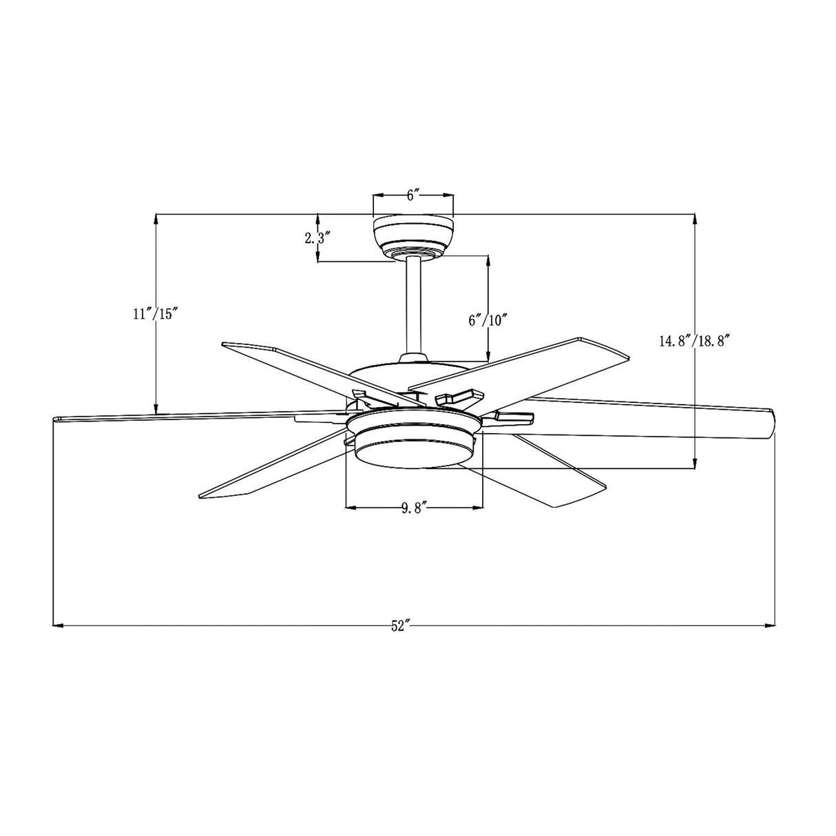 Matte Black 52 in. 6-Speed Integrated LED Indoor 6-Blade Ceiling Fan with Light Kit and Remote Control