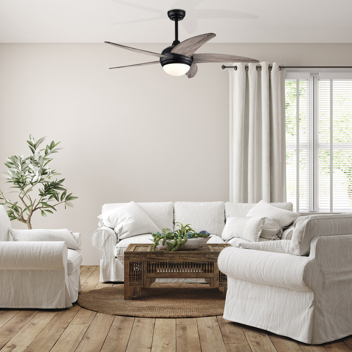 Matte Black 52 in. Integrated LED Indoor 5-Blade Ceiling Fan with Light Kit and Remote Control