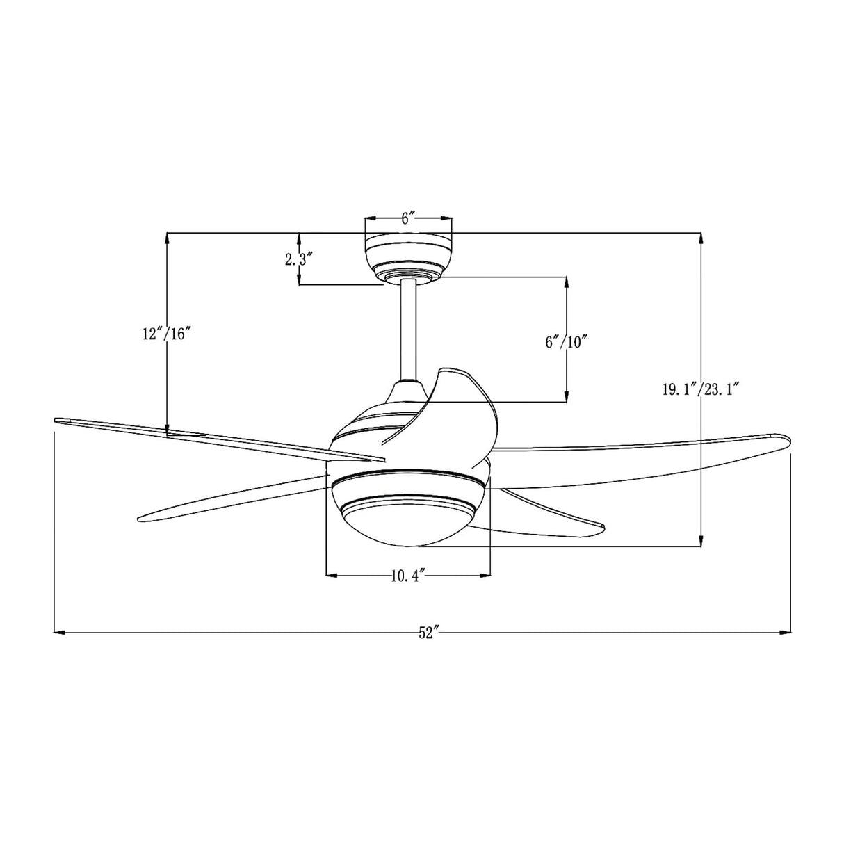 Matte Black 52 in. Integrated LED Indoor 5-Blade Ceiling Fan with Light Kit and Remote Control