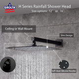 Matte Black Ceiling Mount 12 inch Rainfall Shower Head 3 Way Thermostatic Shower Faucet w/ Tub Spout - Matte Black