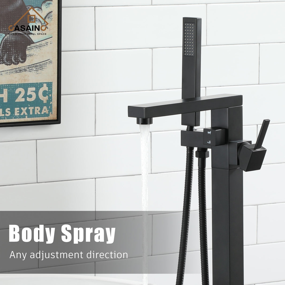 Matte Black Freestanding Tub Filler Faucet with Handshower