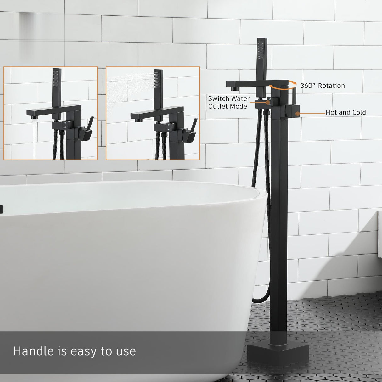 Matte Black Freestanding Tub Filler Faucet with Handshower