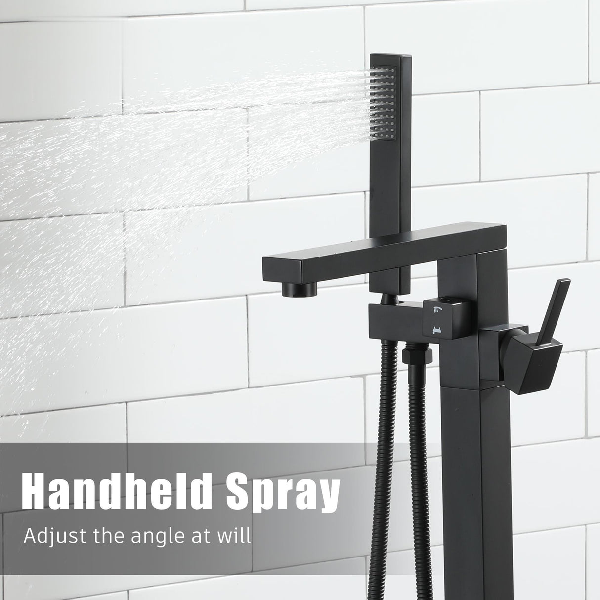 Matte Black Freestanding Tub Filler Faucet with Handshower