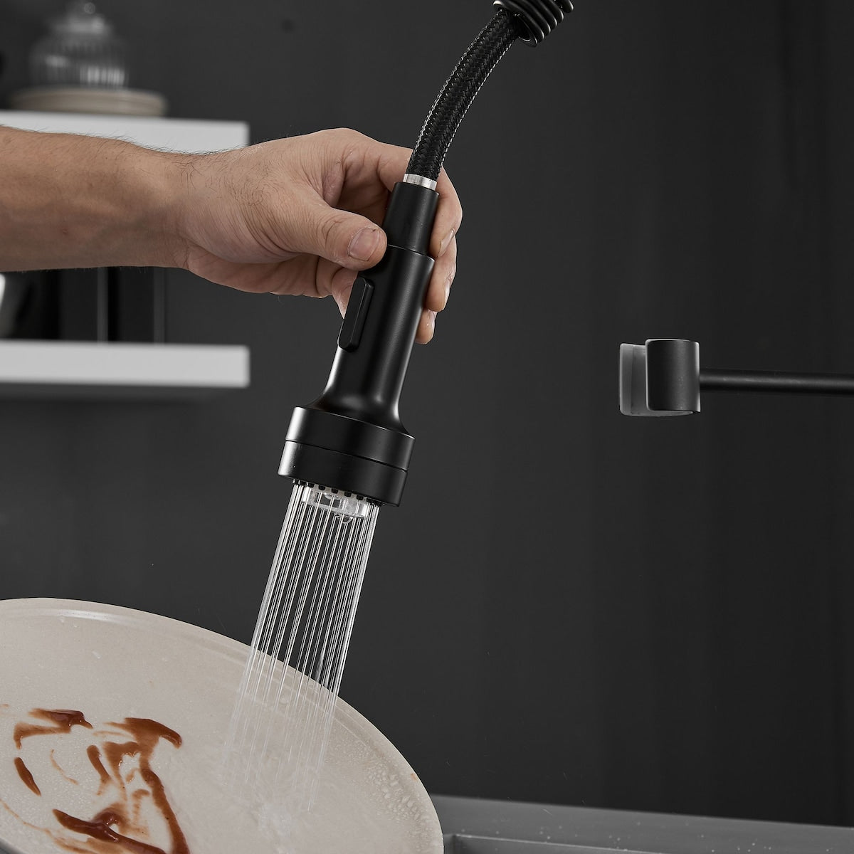 Matte Black LED Light Kitchen Faucet Single Handle