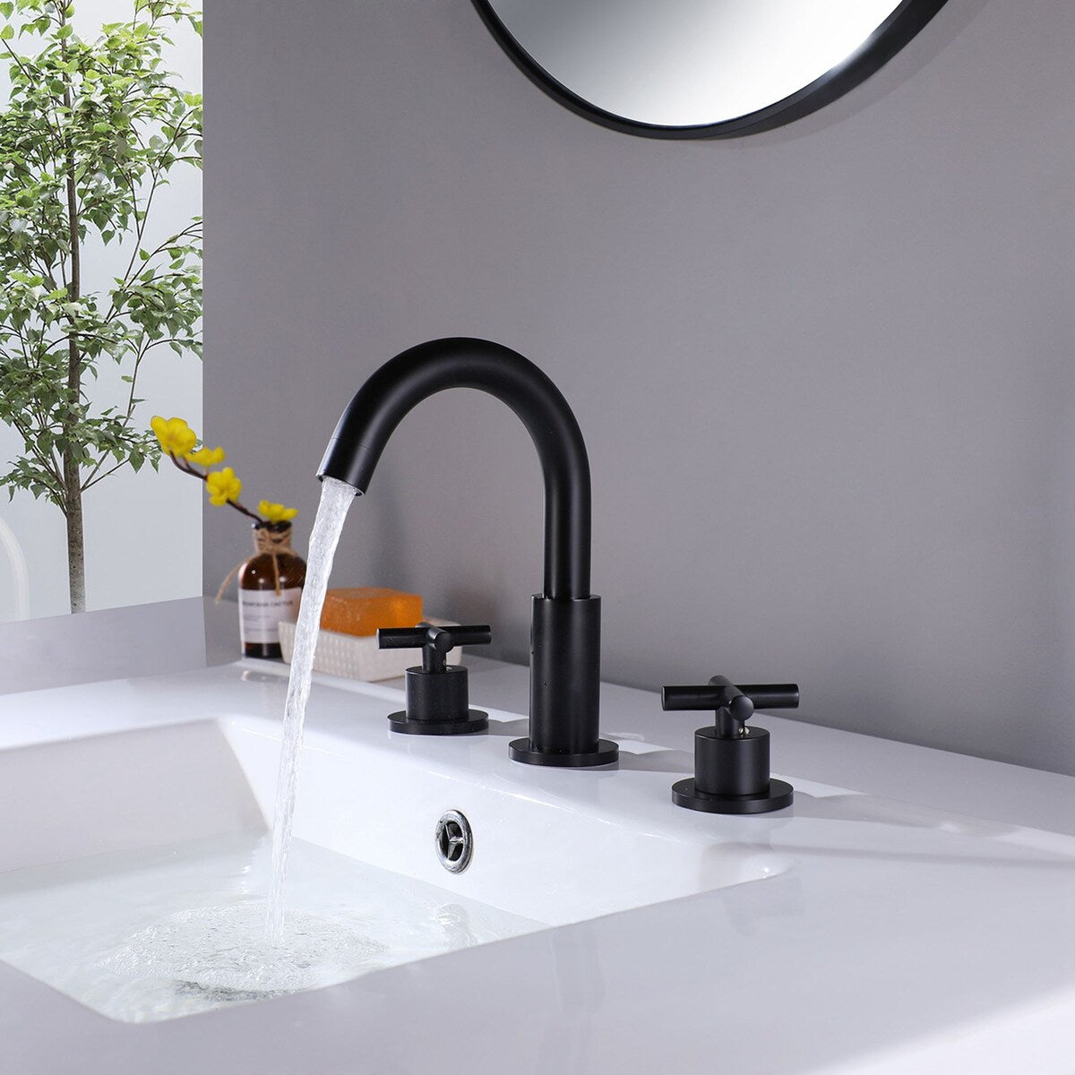 Matte Black Round 3 - piece Set of Table Basin Bathroom Faucet