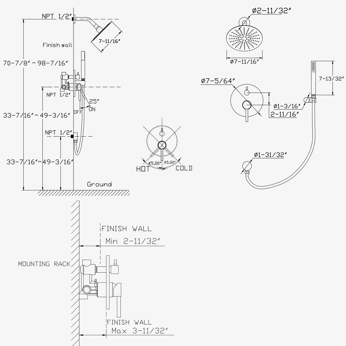 SUMERAIN Matte Black Shower Faucet Set System