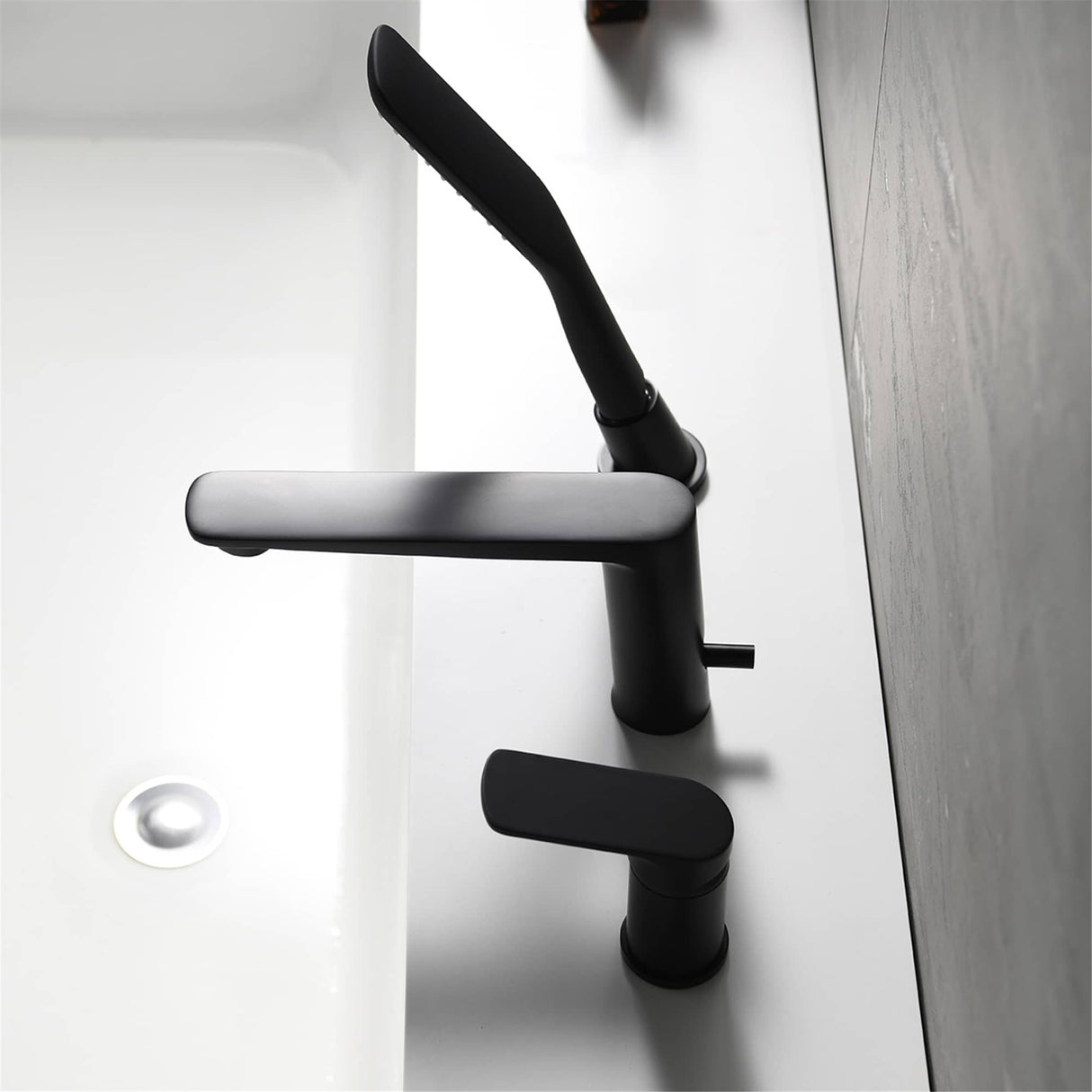 Matte Black Tub Faucet With Handshower Bathroom Bathtub Faucets Deck Mount Modern Tub Filler Trim With Hand Shower