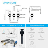Matte Black Widespread Bathroom Faucet, Waterfall 3 Hole, 2-Handles Modern Vanity Faucet with Pop Up Drain Assembly