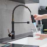 Matte Black and Brushed Nickel Brass Single Handle Pull Out Sprayer Kitchen Faucet - 8.26 In. W X 16.3 In. H X 16.3 In. D