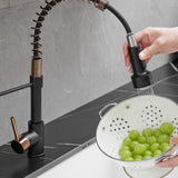 Matte Black and Brushed Nickel Brass Single Handle Pull Out Sprayer Kitchen Faucet - 8.26 In. W X 16.3 In. H X 16.3 In. D