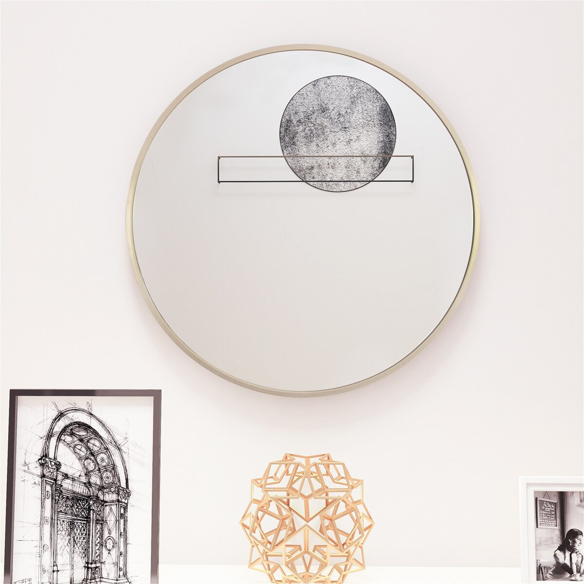Matte Gold 24'' Round Mirror Metal Framed Circle Wall-Mounted Mirror