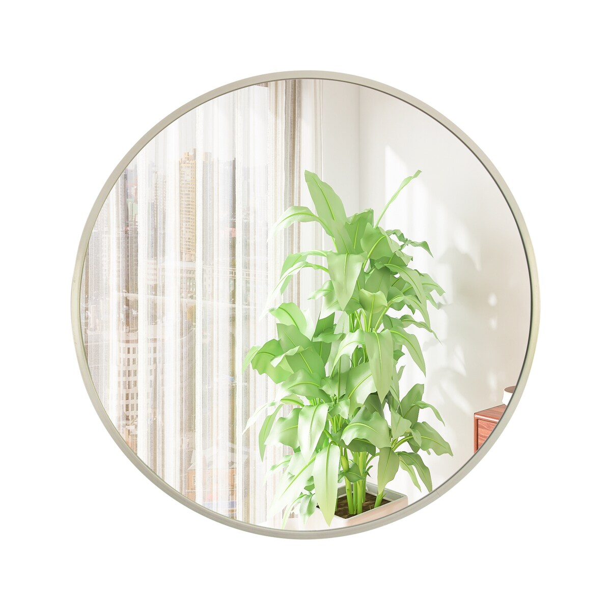 Matte Gold 24'' Round Mirror Metal Framed Circle Wall-Mounted Mirror