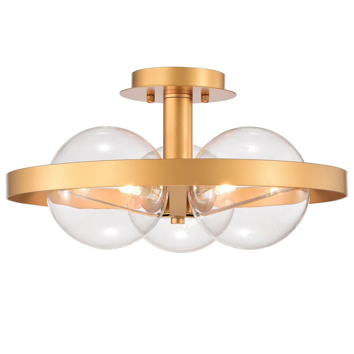 Matte Gold 3 Light Bulb with Clear Glass Shade Ceiling Light