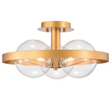 Matte Gold 3 Light Bulb with Clear Glass Shade Ceiling Light