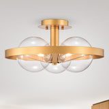 Matte Gold 3 Light Bulb with Clear Glass Shade Ceiling Light