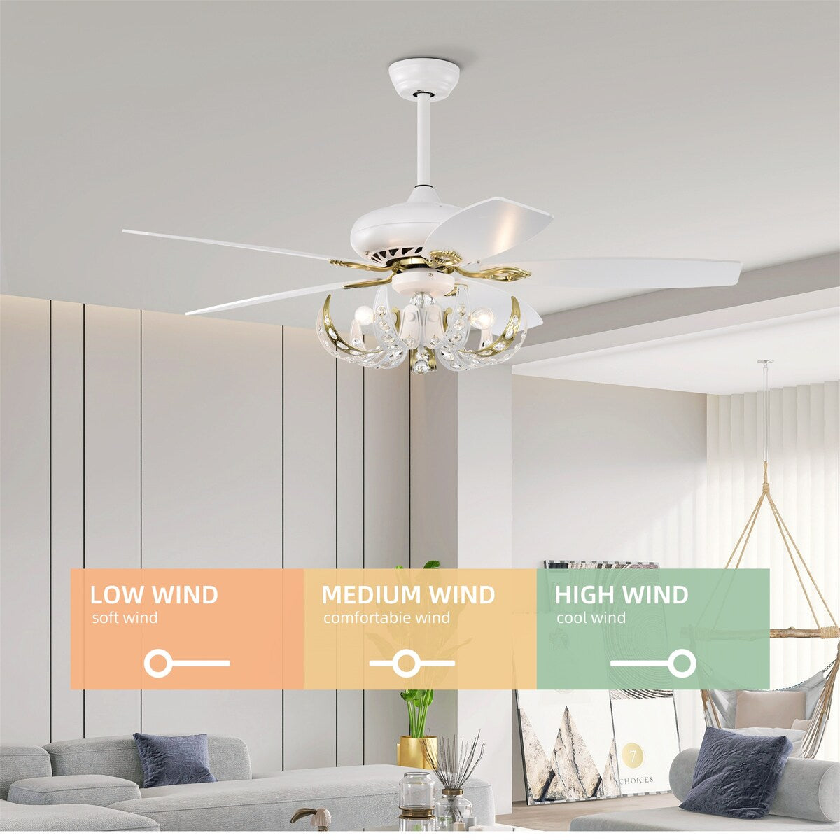 Matte White Crystal Ceiling Fan