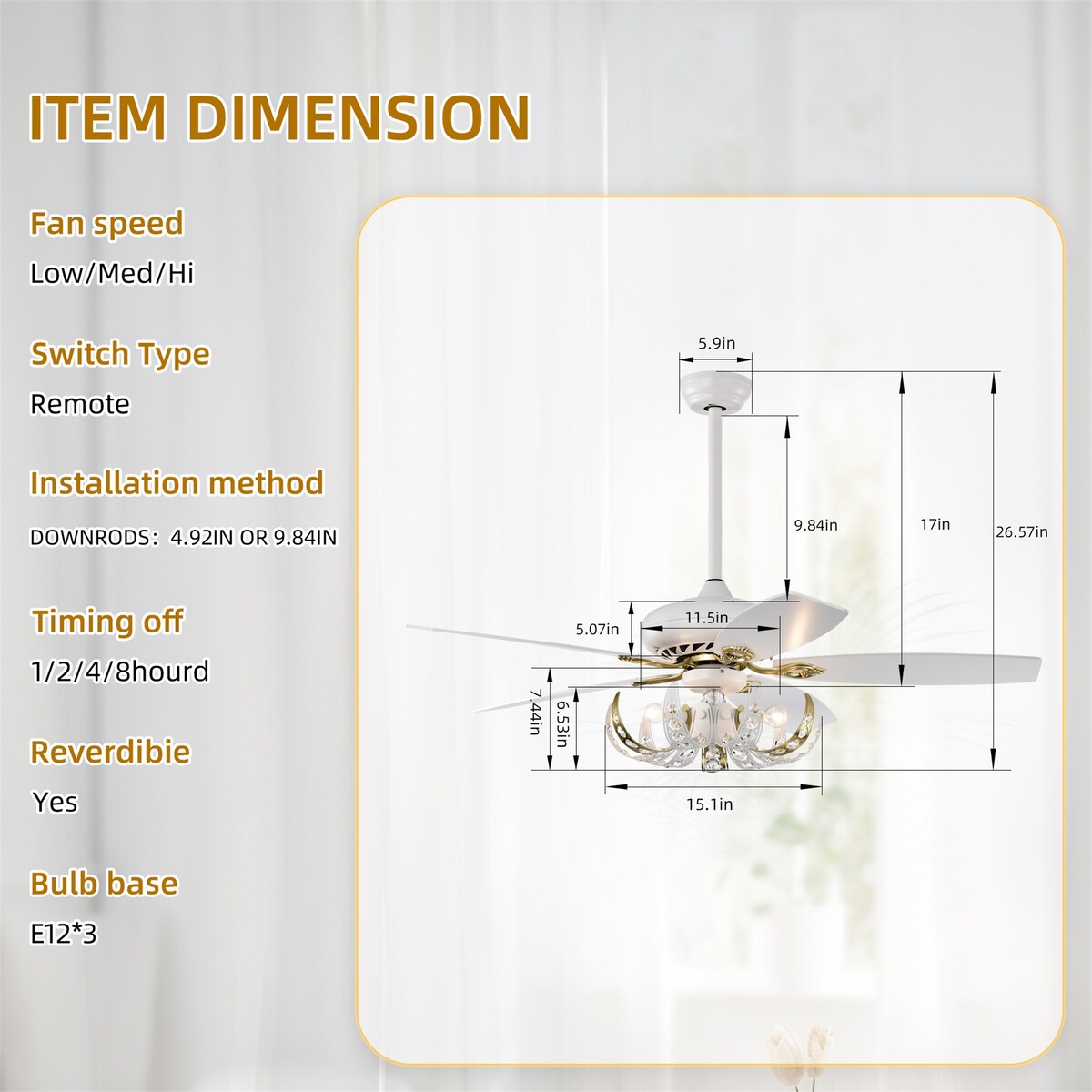 Matte White Crystal Ceiling Fan