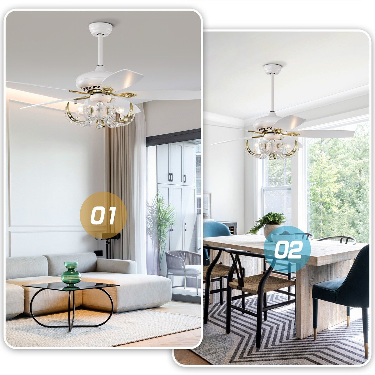 Matte White Crystal Ceiling Fan