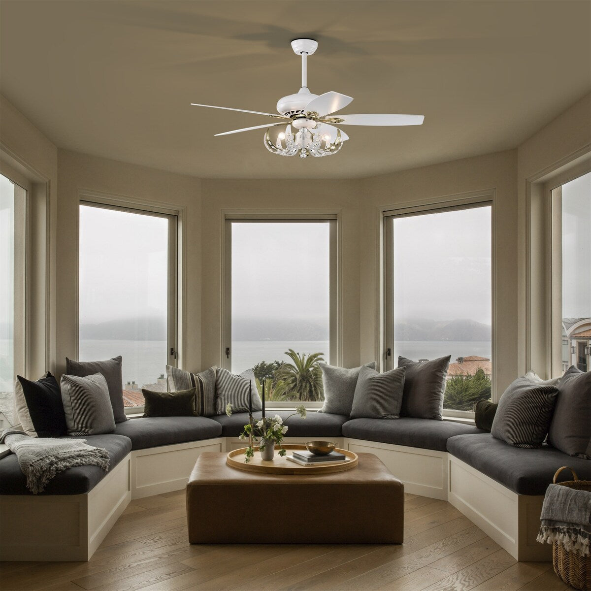 Matte White Crystal Ceiling Fan