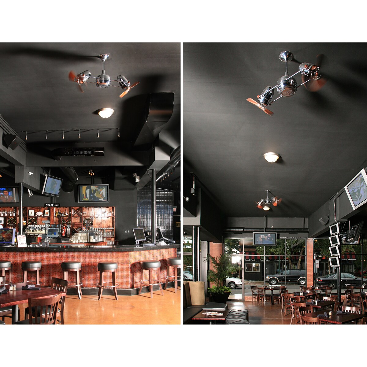 Matthews Fan Company Duplo Dinamico Polished Chrome Damp Rotational Ceiling Fan With Mahogany Blades - Silver