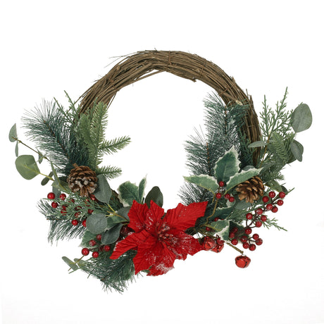 Mauhaut 23.5" Eucalyptus Artificial Half Wreath with Poinsettia and Berries by Christopher Knight Home - Green + Red
