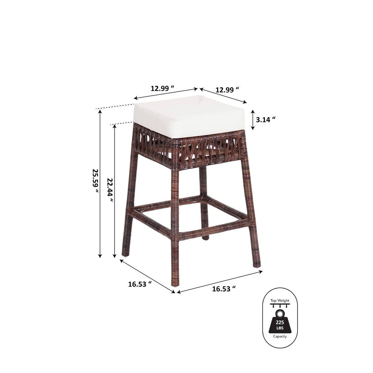 Maui Bohemian Basics Rattan Backless Bar Stool, by JONATHAN Y