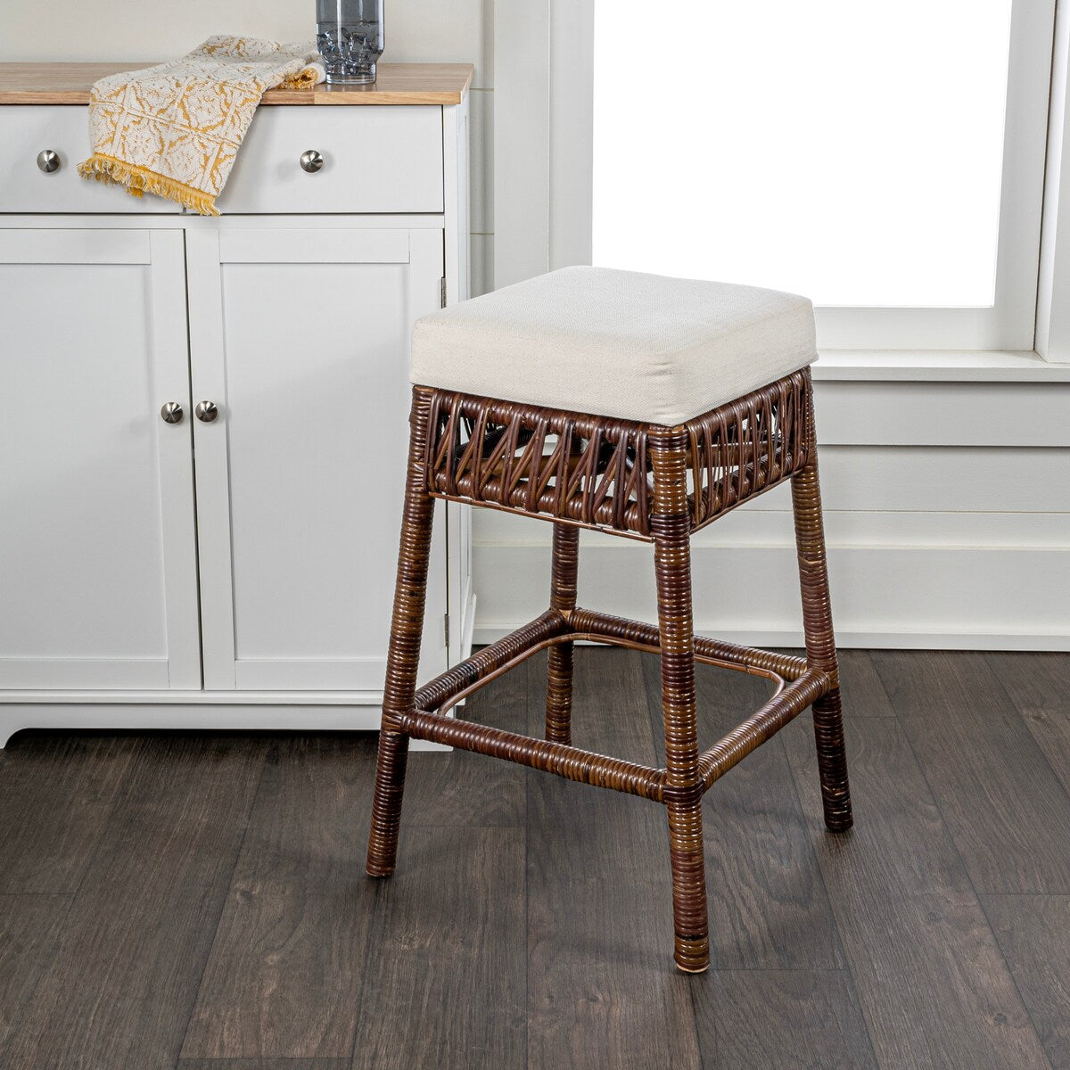 Maui Bohemian Basics Rattan Backless Bar Stool, by JONATHAN Y
