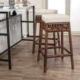 Maui Bohemian Basics Rattan Backless Bar Stool, by JONATHAN Y
